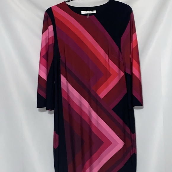 TRINA TURK WO SIZE 4 DRESS BLACK MULTIPINK DIAGONAL STRIPES EUC CLEAN - Picture 6 of 9